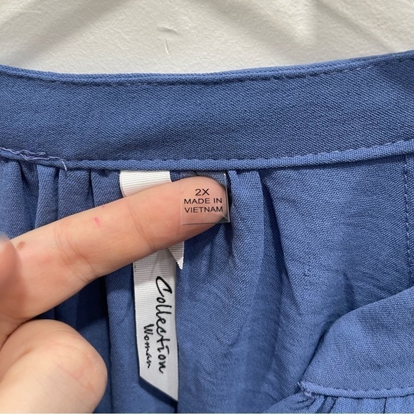 NY Collection Blue Balloon Sleeve Blouse Button Front Size 2X - Picture 4 of 12